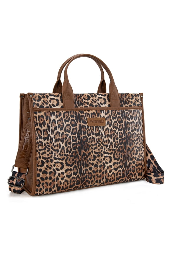 Wrangler Laptop Bag for Women 15.6 Inch Vintage Work Messenger Bag for Business Briefcase Handbag with Adjustable Shoulder Strap, Leopard