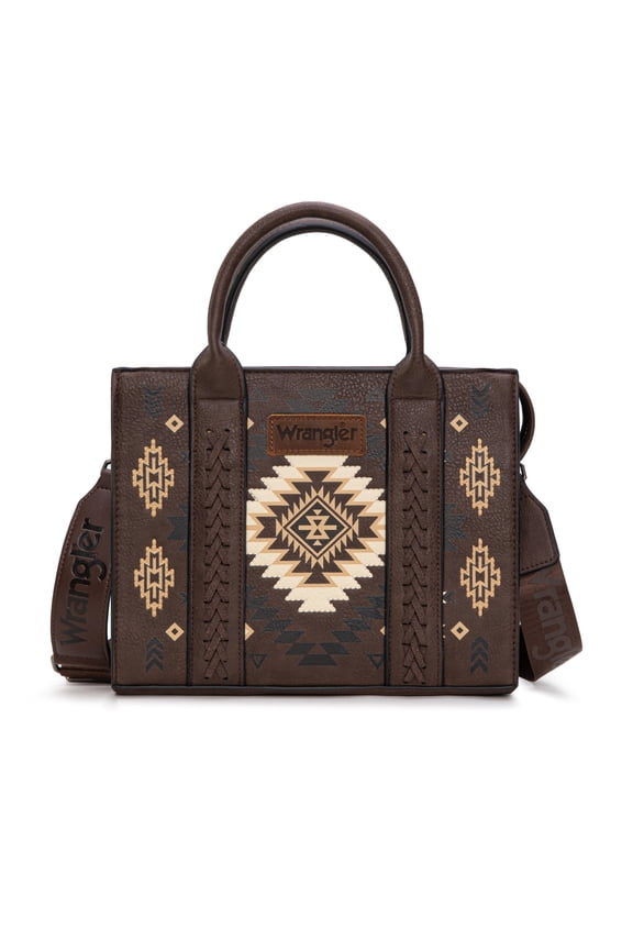 Wrangler Aztec Tote Bag for Women Boho Satchel Purses and Handbags, Coffee