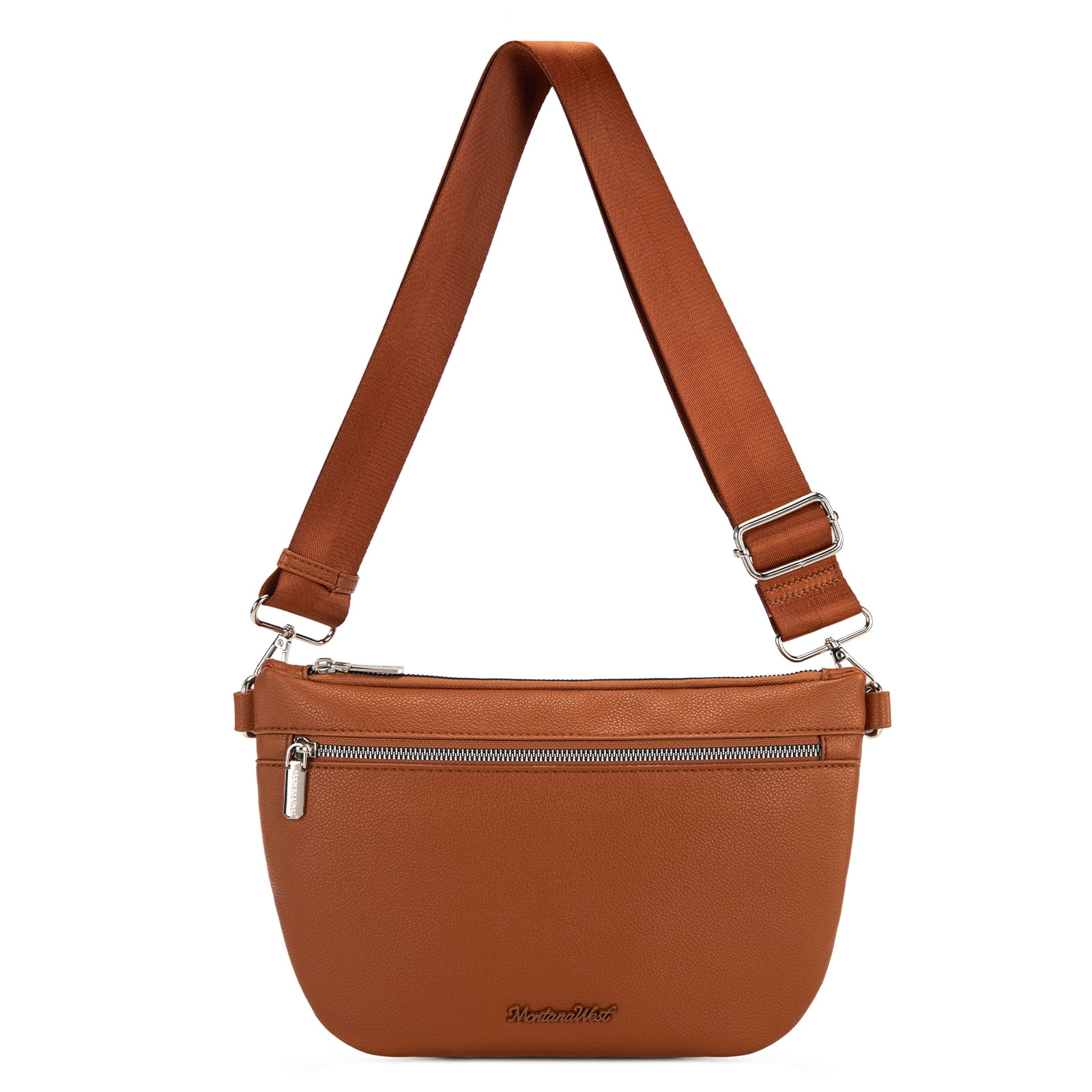 Montana West Crossbody Bag for Women with Dual Zipper Pockets, Brown