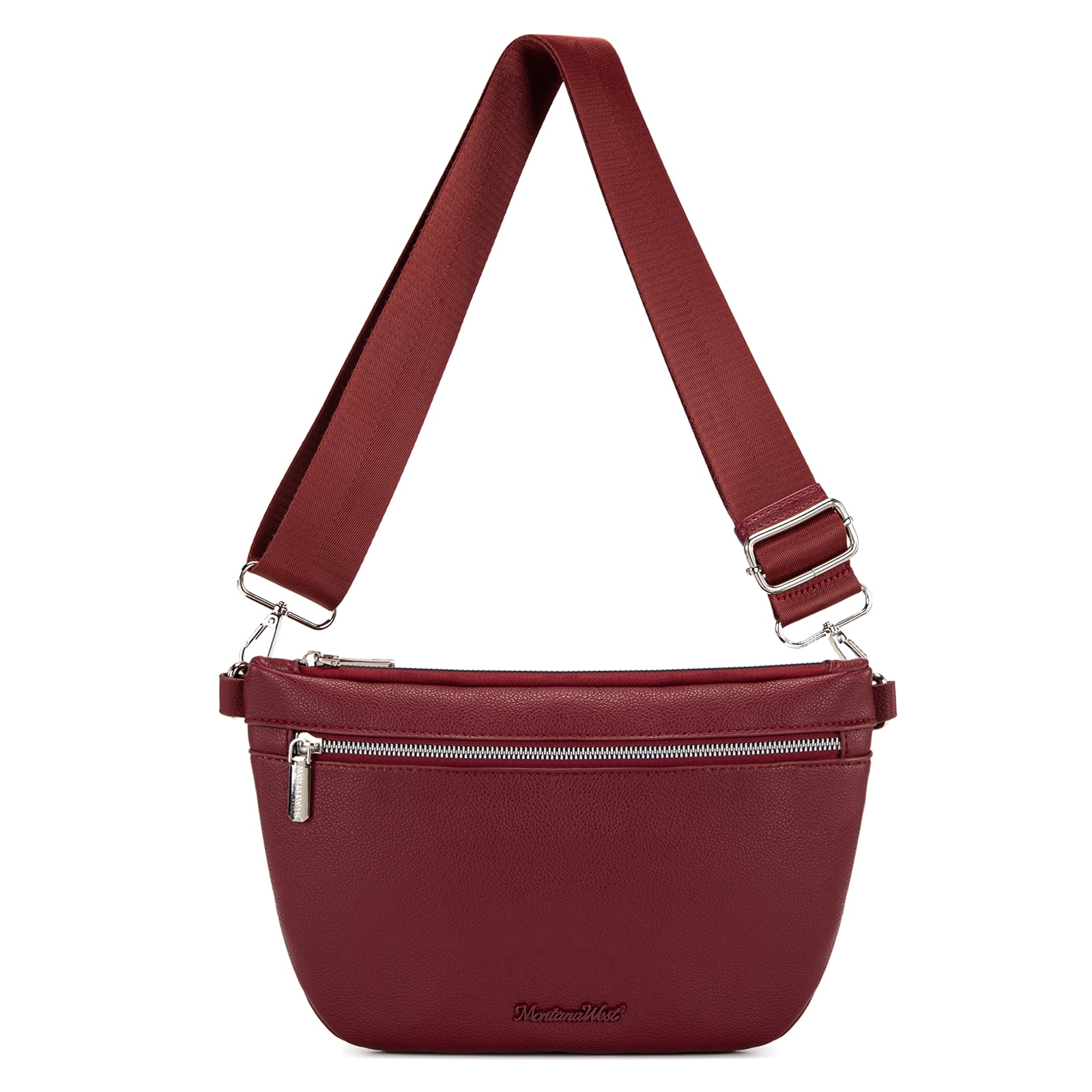 Montana West Crossbody Bag for Women with Dual Zipper Pockets, Burgundy