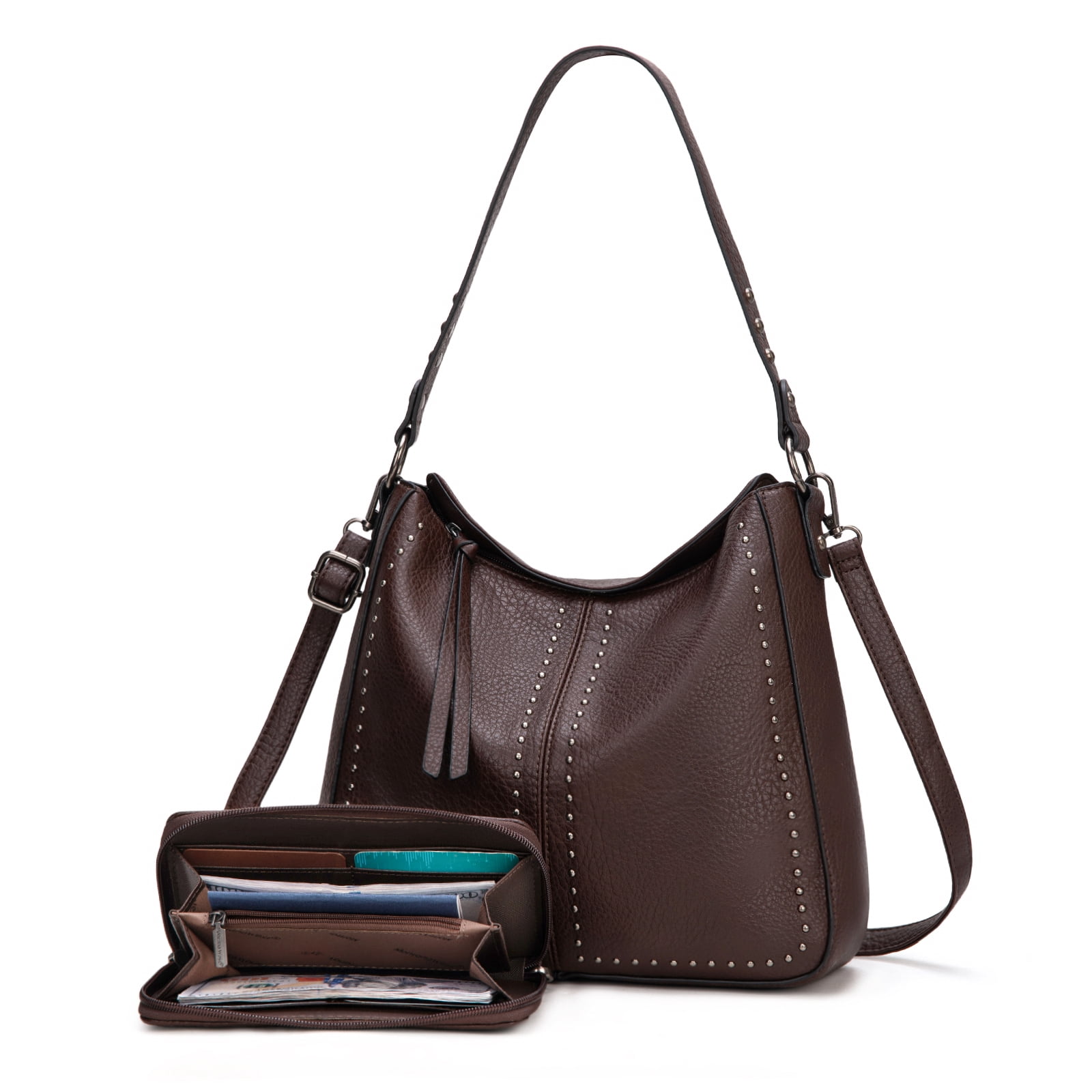 Montana West Purse and Wallet 2Pcs Set Hobo Crossbody Bag for Women Shoulder Handbags with Adjustable Strap, Coffee