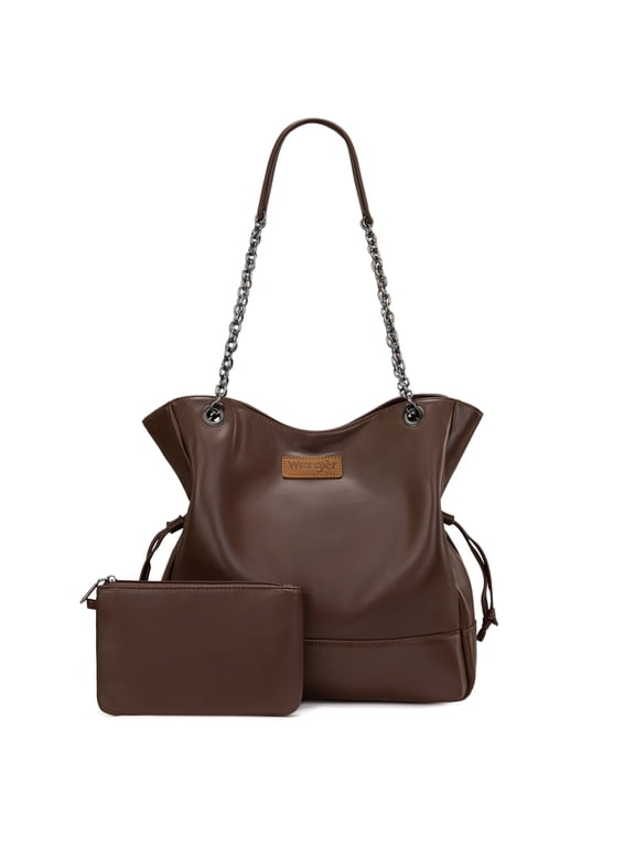 Wrangler Tote Bag for Women 2PCS Purses and Handbags Drawstring Shoulder Bag with Chain Straps, Coffee
