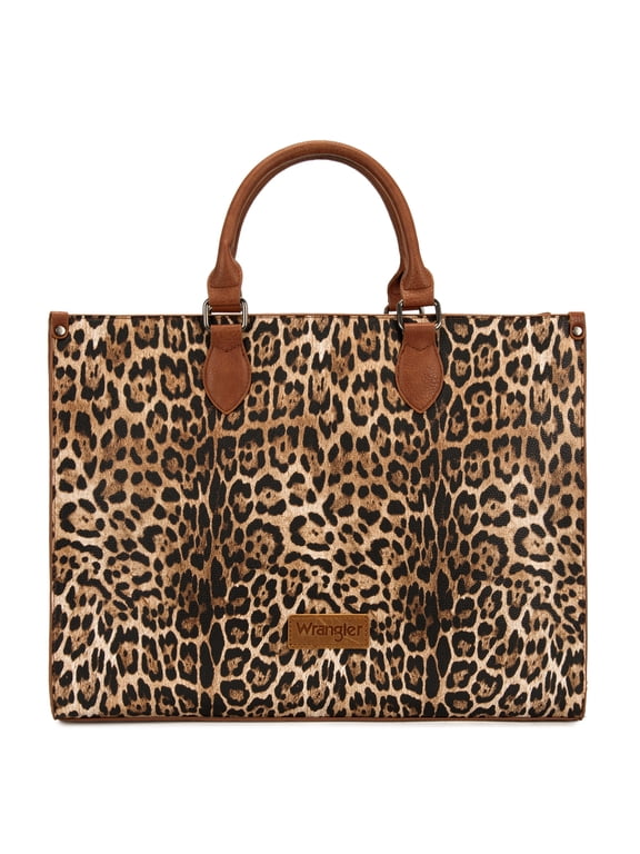 Wrangler Women's Western Tote Bag Laptop Shoulder Handbags for Work Travel Casual, Leopard