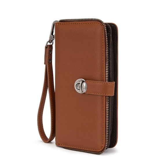 Montana West Wallet for Women Large Wristlet Wallets, Card Cases & Money Organizers Ladies Female Bifold Clutch Wallet Minimalist Credit Card Cash Wallets with ID Window and Latch, Brown