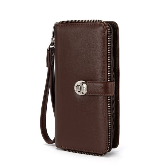 Montana West Wallet for Women Large Wristlet Wallets, Card Cases & Money Organizers Ladies Female Bifold Clutch Wallet Minimalist Credit Card Cash Wallets with ID Window and Latch, Coffee