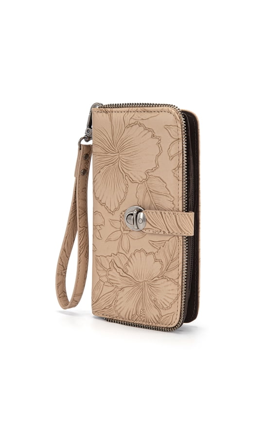 Wallet for Women Large Wristlet Wallets, Card Cases & Money Organizers Ladies Female Bifold Clutch Wallet Minimalist Credit Card Cash Wallets with ID Window and Latch, Carve-Tan