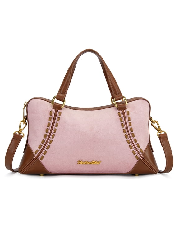 Wrangler Women's Suede Leather Satchel Handbag, Western Style Top-Handle Shoulder Crossbody Bag with Detachable Strap, Pink
