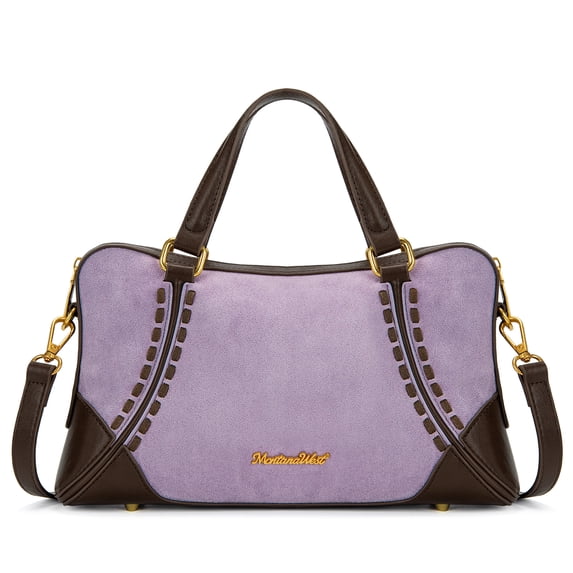 Wrangler Women's Suede Leather Satchel Handbag, Western Style Top-Handle Shoulder Crossbody Bag with Detachable Strap, Purple