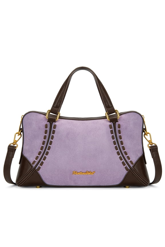 Wrangler Women's Suede Leather Satchel Handbag, Western Style Top-Handle Shoulder Crossbody Bag with Detachable Strap, Purple