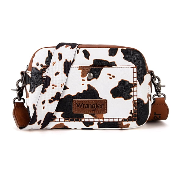 Wrangler Women Crossbody Purse with Wide Strap Trendy Shoulder Camera Bag, COW-Brown