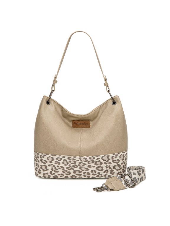 Wrangler Hobo Bags for Women Vegan Leather Top Handle Shoulder Purses and Handbags, Leopard Khaki