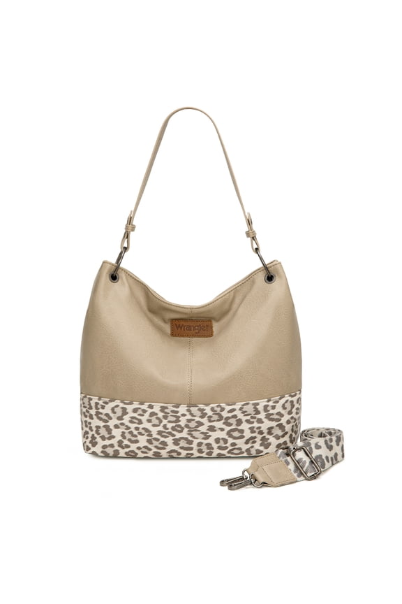 Wrangler Hobo Bags for Women Vegan Leather Top Handle Shoulder Purses and Handbags, Leopard Khaki