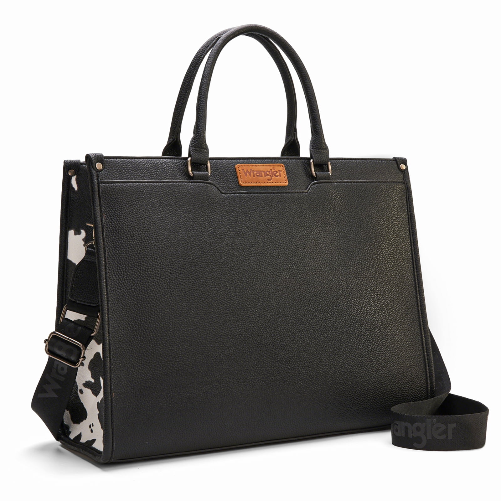 Wrangler Laptop Tote Bag for Women Western Style Work Crossbody Bag, Cow-Black