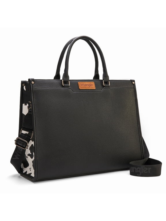 Wrangler Laptop Tote Bag for Women Western Style Work Crossbody Bag, Cow-Black