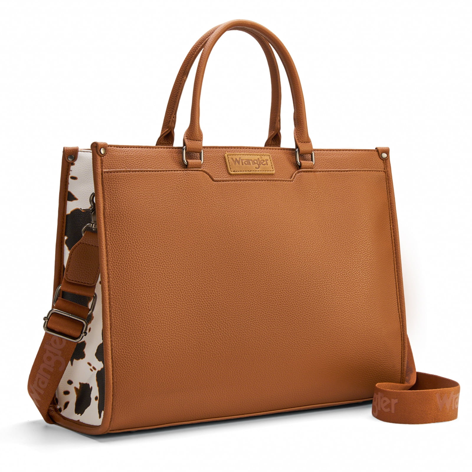 Wrangler Laptop Tote Bag for Women Western Style Work Crossbody Bag, Cow-Brown