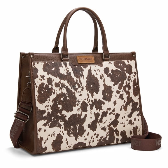 Wrangler Laptop Tote Bag for Women Western Style Work Crossbody Bag, Cow-Coffee