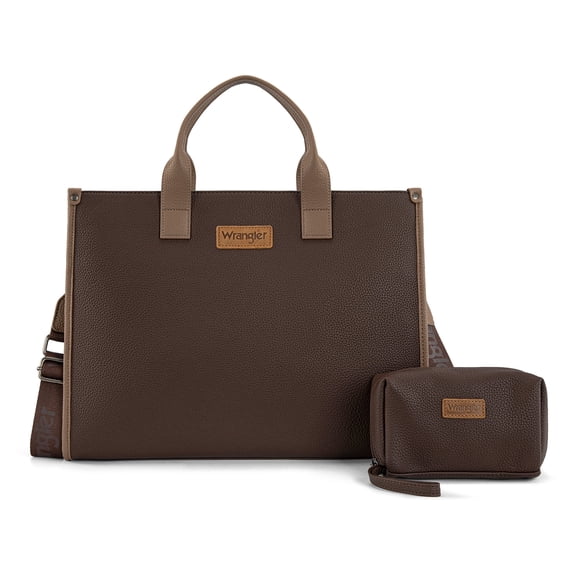 Wrangler Laptop Tote Bag for Women,15.6inch Carry All Work Laptop BagTote Bag with Water Bottle Bag Holder Nurse Bag Travel Essentials,Coffee-Camel