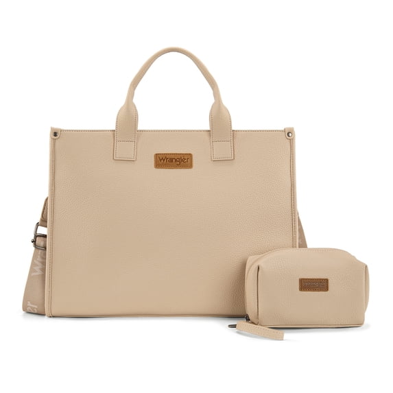Wrangler Laptop Tote Bag for Women,15.6inch Carry All Work Laptop BagTote Bag with Water Bottle Bag Holder Nurse Bag Travel Essentials,Tan
