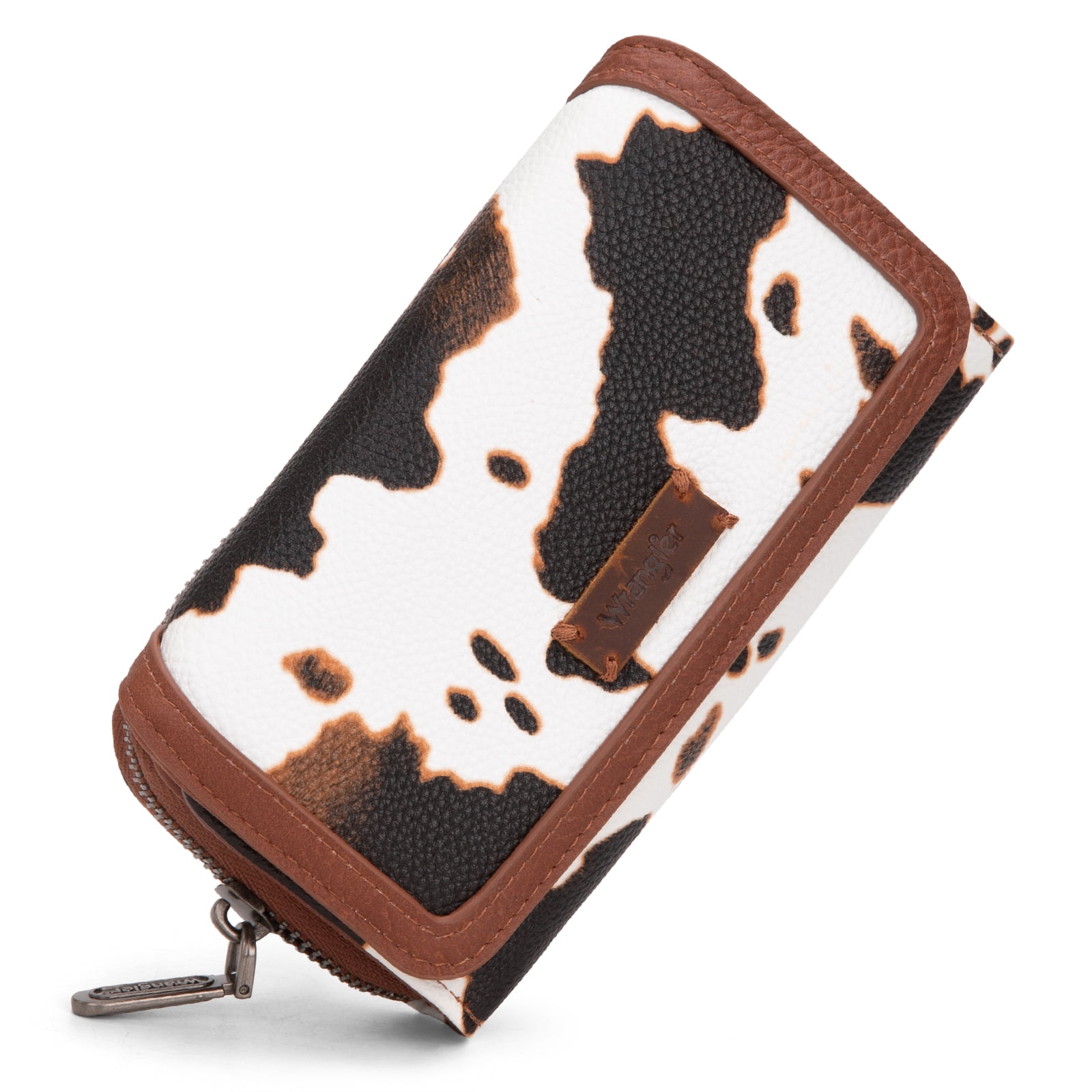 Wrangler Wallet Purse for Women Minimalist Wristlet Wallet with RFID Blocking Credit Card Holder, Cow Brown
