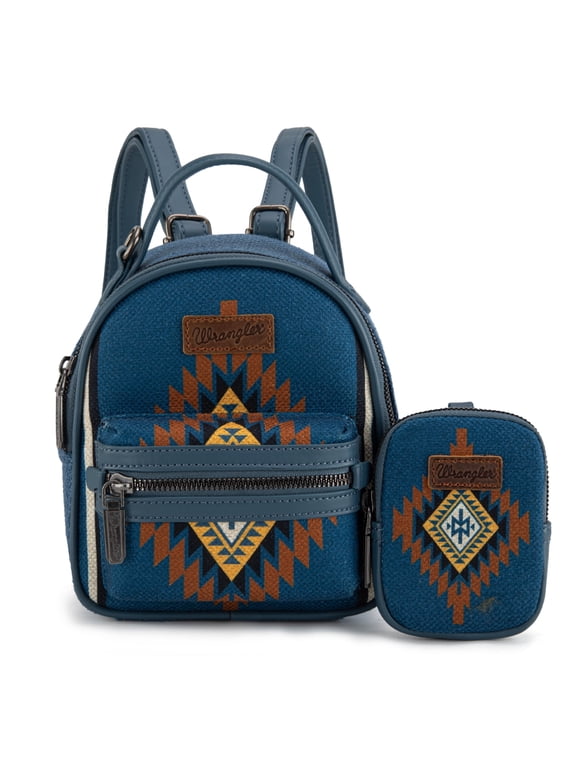 Wrangler Mini Backpack Aztec Back Pack Purse for Women, Jean