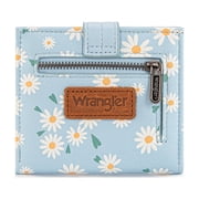 Wrangler Small Womens Wallet Slim Bifold Wallet RFID Credit Card Holder Minimalist Zipper Coin Pocket, Whisper of Daisies