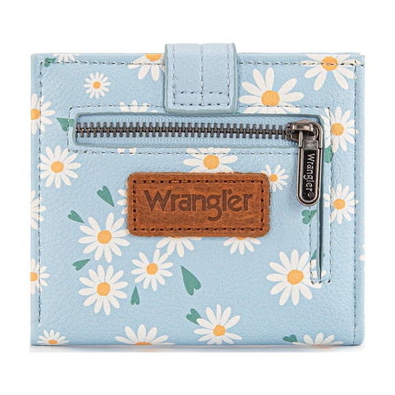 Wrangler Small Women's Wallet Slim Bifold Wallet RFID Credit Card Holder Minimalist Zipper Coin Pocket, Whisper of Daisies
