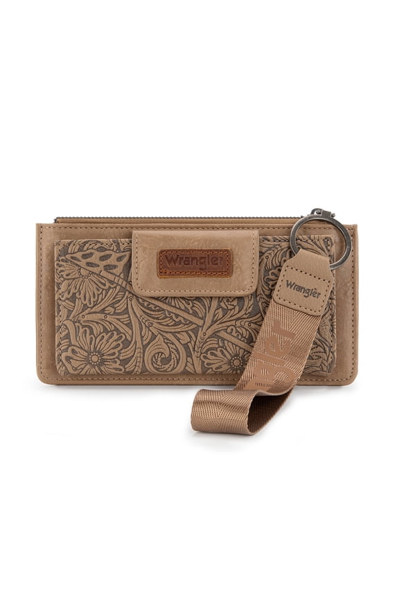 Wrangler Wristlet Wallet for Women RFID Blocking Bifold Wallets Card Cases & Money Organizers Clutch Wallets with Coin Purse, Khaki