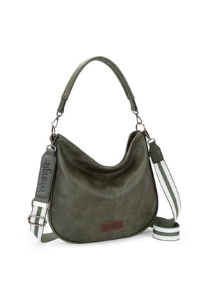 Wrangler Hobo Bags Large Crossbody Bags for Women Shoulder Purses with Striped Cotton Straps, Dark Green