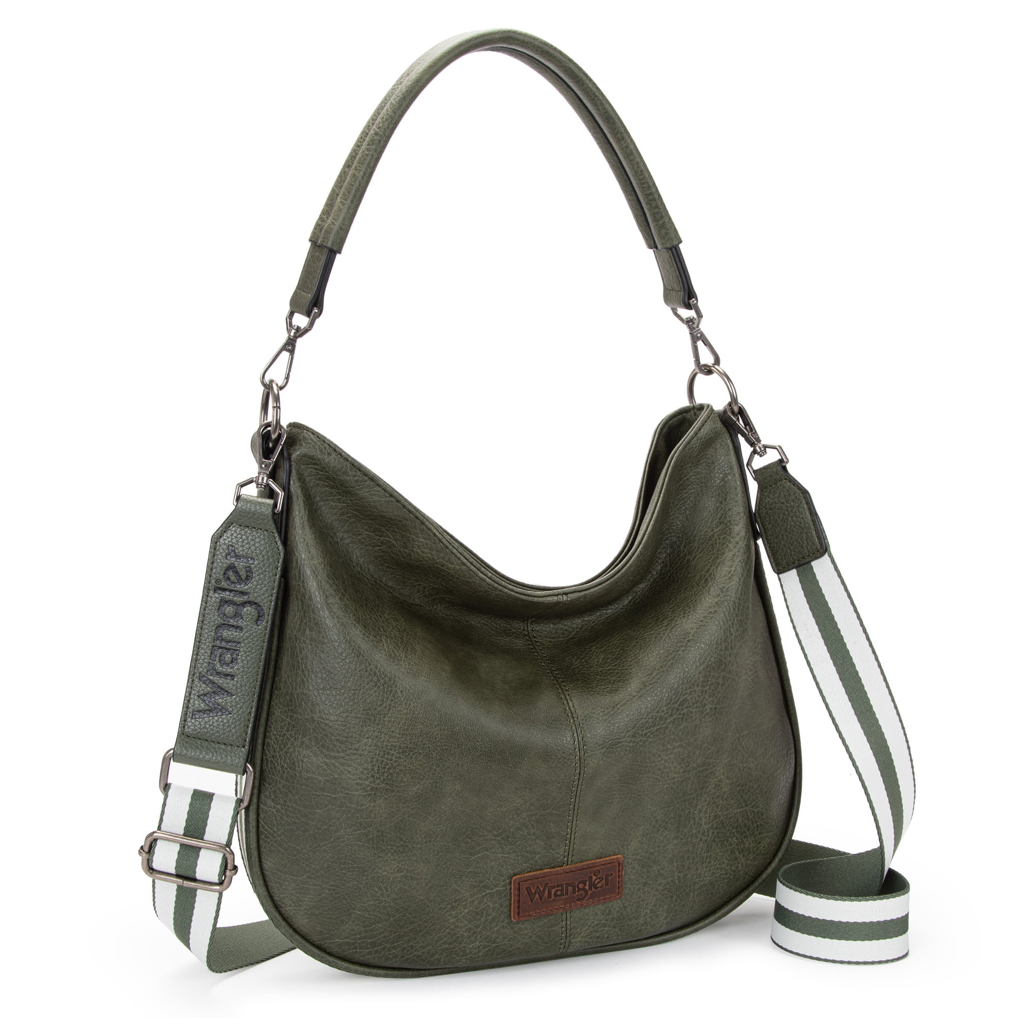 Wrangler Hobo Bags Large Crossbody Bags for Women Shoulder Purses with Striped Cotton Straps, Dark Green