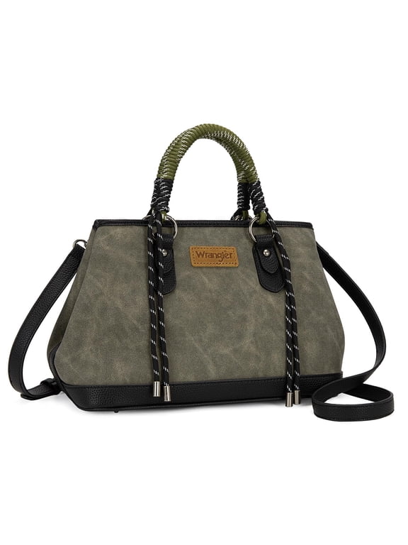 Wrangler Tote Bags for Women Medium Satchel Purse with Designer Braided Rope Top Handle, Green