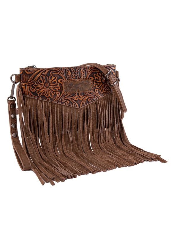 Wrangler Crossbody Small Purse for Women Wristlet Fringe Bag Western Purse, Coffee