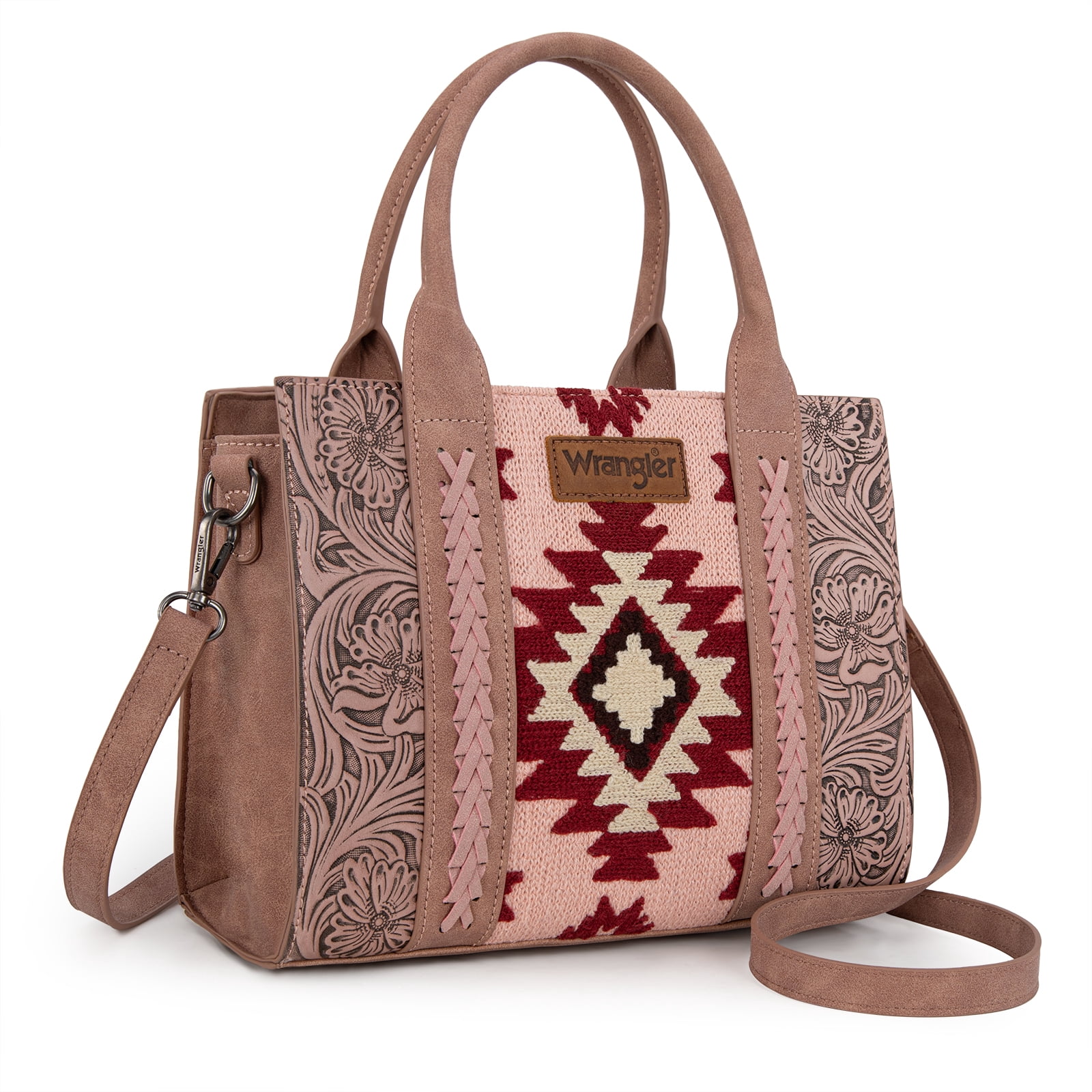 Montana West Wrangler Aztec Tote Bag for Women Western Shoulder Purse Stylish Top Handle Handbag, Dark Pink