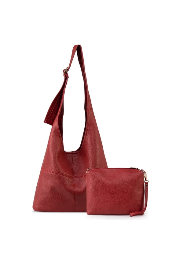 Hobo Bags Purse for Women Ultra Soft Foldable Shoulder Slouchy Handbags with Cosmetic bag, Dark Red