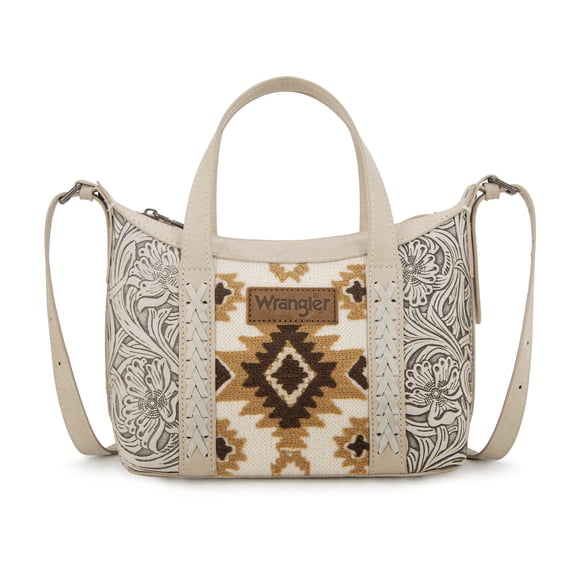 Wrangler Tooled Aztec Small Crossbody Handbag for Women Stylish Handle Bag Designer Top-Handle Crossbody Bags, Beige
