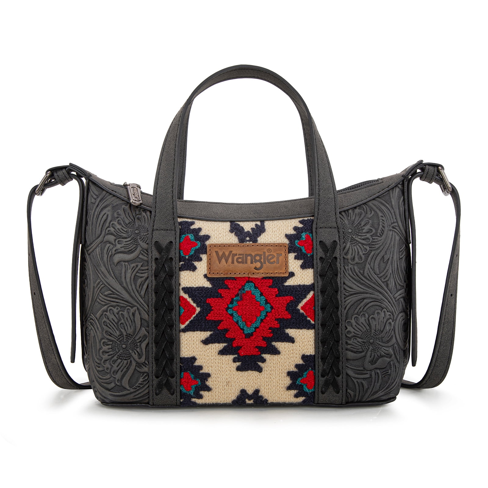 Wrangler Tooled Aztec Small Crossbody Handbag for Women Stylish Handle Bag Designer Top-Handle Crossbody Bags, Black