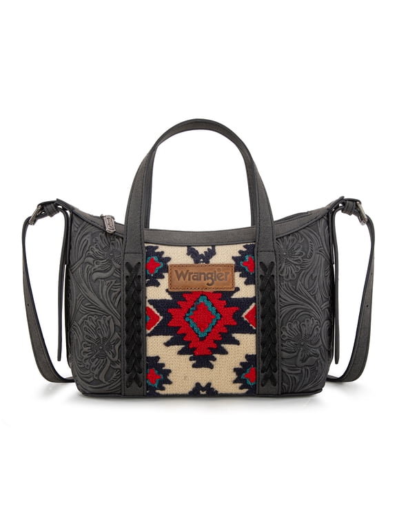 Wrangler Tooled Aztec Small Crossbody Handbag for Women Stylish Handle Bag Designer Top-Handle Crossbody Bags, Black