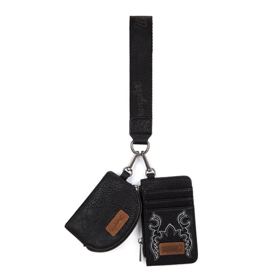 Wrangler Women's Western Dual Pouch Wristlet Wallet - Stylish Keychain Credit Card Holder, Black