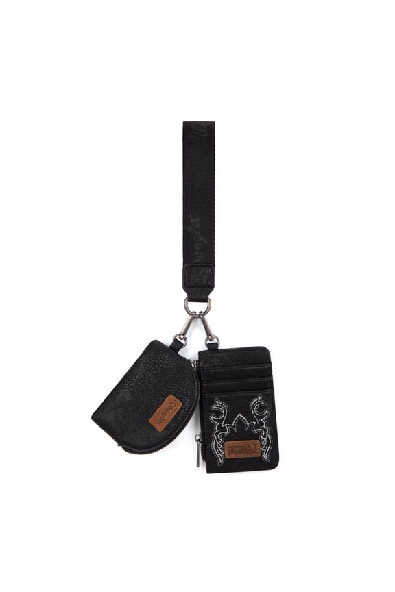 Wrangler Women's Western Dual Pouch Wristlet Wallet - Stylish Keychain Credit Card Holder, Black