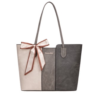 Montana West Tote Bags for Women Medium Top Handle Handbags with Scarf, Beige-Grey