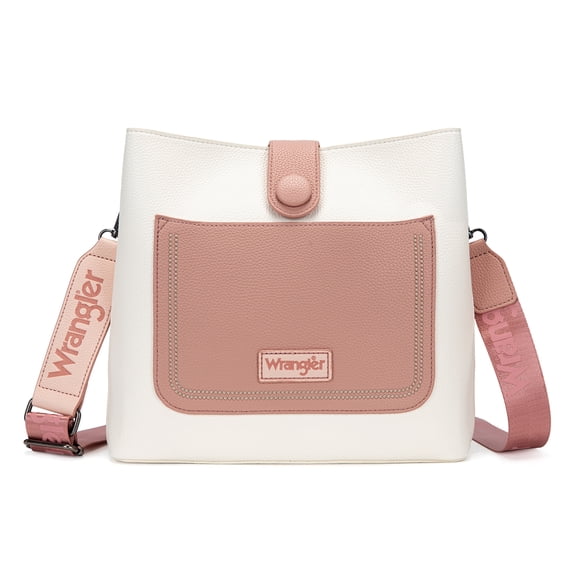 Wrangler Western Women Crossbody Bucket Purse Large Leather Shoulder Bag with Adjustable Strap, White