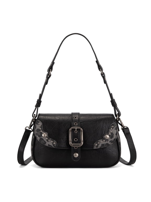Wrangler Purse for Women Stylish Shoulder Bag Handbag Crossbody Bag Trendy Western Design Durable Leather, Black