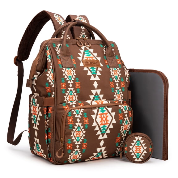 Wrangler Diaper Bag Backpack Western Backpack Purses with Changing Pad and Pacifier Case, Coffee