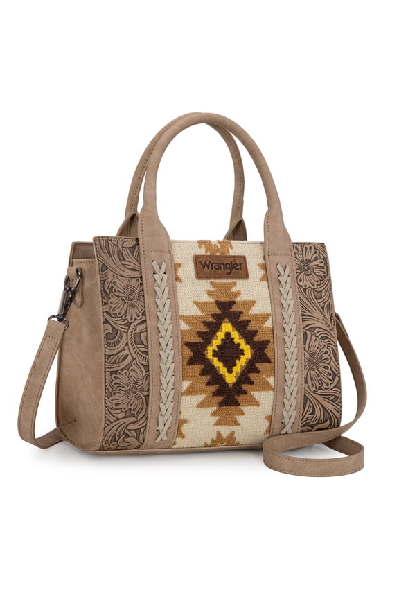 Wrangler Aztec Tote Bag for Women Western Shoulder Purse Stylish Top Handle Handbag, Tan