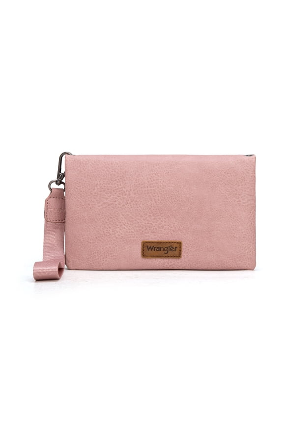 Wrangler Womens Wristlet Wallet RFID Blocking Bifold Clutch Credit Card Holder Purse with Crossbody Strap, Pink