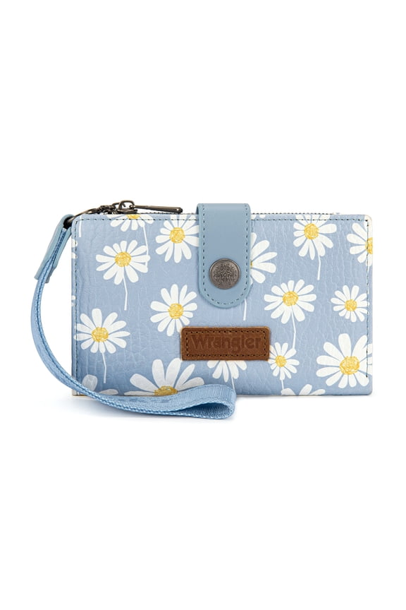 Wrangler Womens Wallet Small Rfid Blocking Wristlet Wallets Cute Bifold Ladies Wallet with Zipper Pocket, Jean