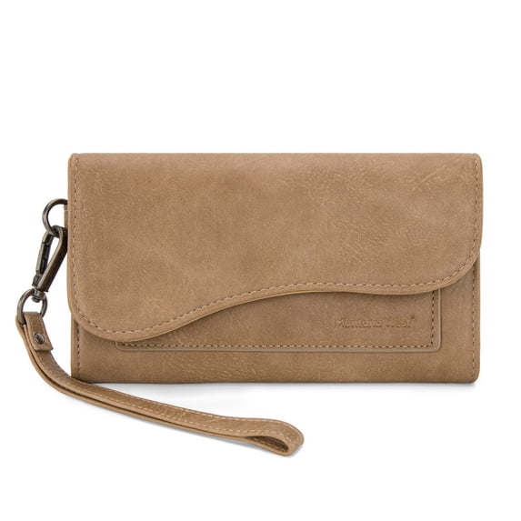 Montana West Wallet for Women Leather Wristlet Trifold Money Organizer with Coin Purse, Khaki