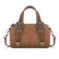 thumbnail image 1 of Montana West Mini Barrel Crossbody Bag Western Tooled Design with Buckle, Light Brown, 1 of 6