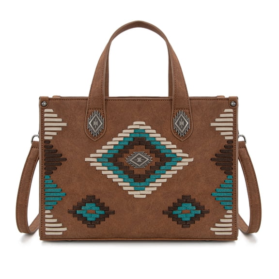 Montana West Women's Aztec Leather Tote Bag Set with Wallet Stylish Handbag for Everyday Use, Brown