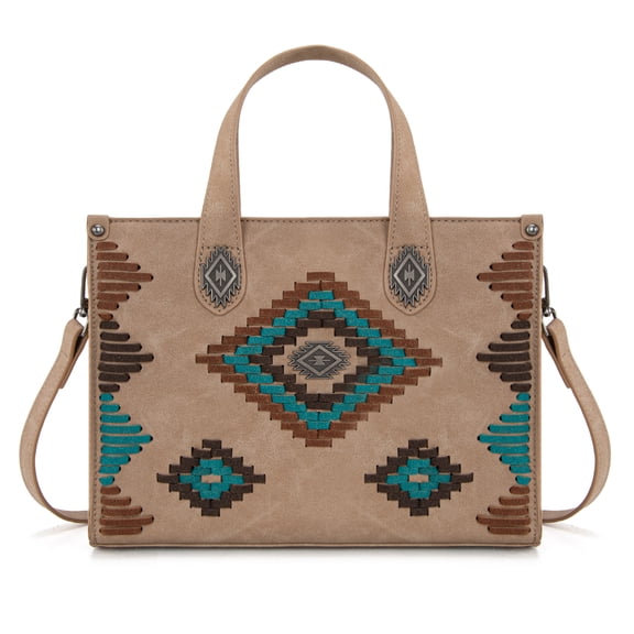 Montana West Women's Aztec Leather Tote Bag Set with Wallet Stylish Handbag for Everyday Use, Tan