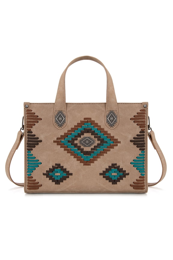 Women's Aztec Leather Tote Bag Set with Wallet Stylish Handbag for Everyday Use, Tan